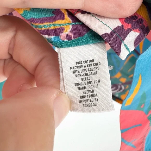 BONOBOS Coral Toucan Tropics Riviera Short Sleeve Button Down Shirt Blue Size M - Picture 10 of 11